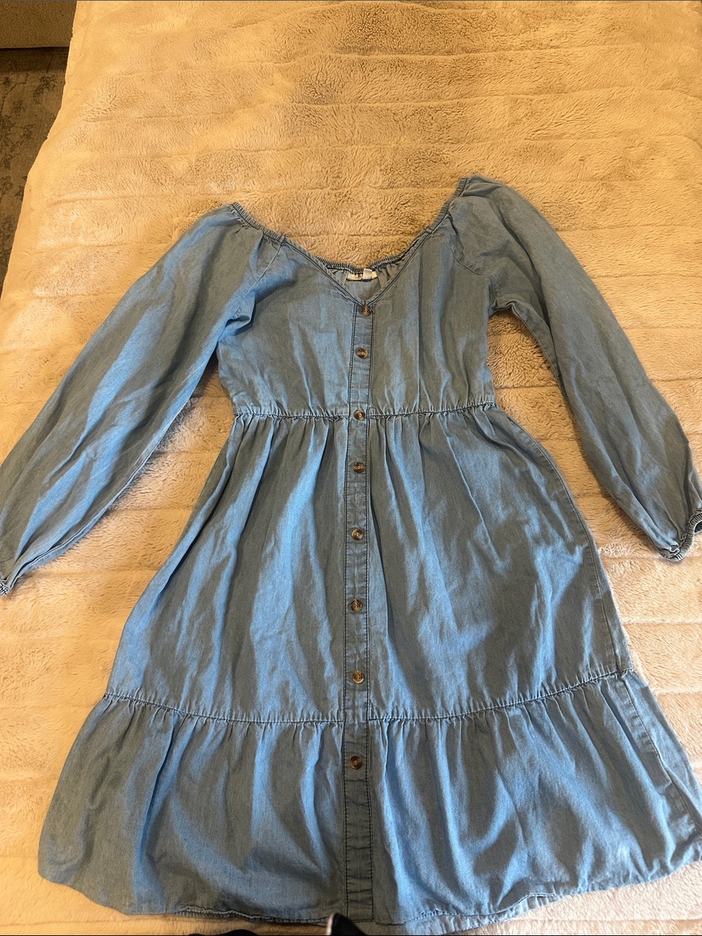 Button-Front Light Blue Denim Casual Dress